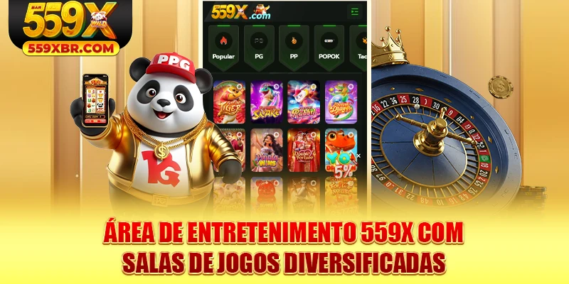 Área de entretenimento 559X com salas de jogos diversificadas